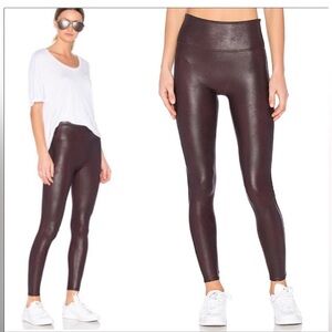 SPANX Faux Leather Leggings Rich Dark Plum SZ Large
